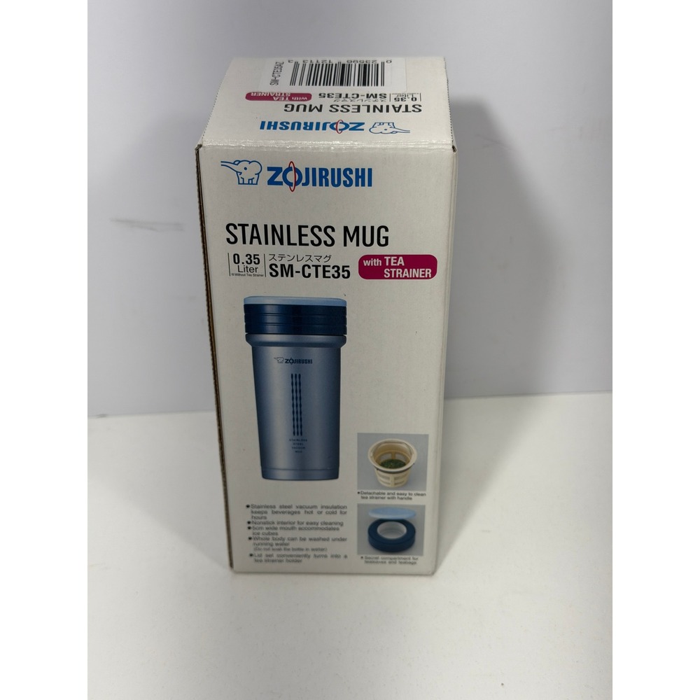 Zojirushi SM-CTE35-AZ Stainless Mug 0.35L Pearl Blue with Tea Strainer